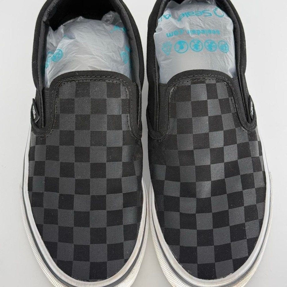 Vans Classic Slip-On Black Pewter Checkerboard Skate Shoes Sneakers Women's Sz 8
